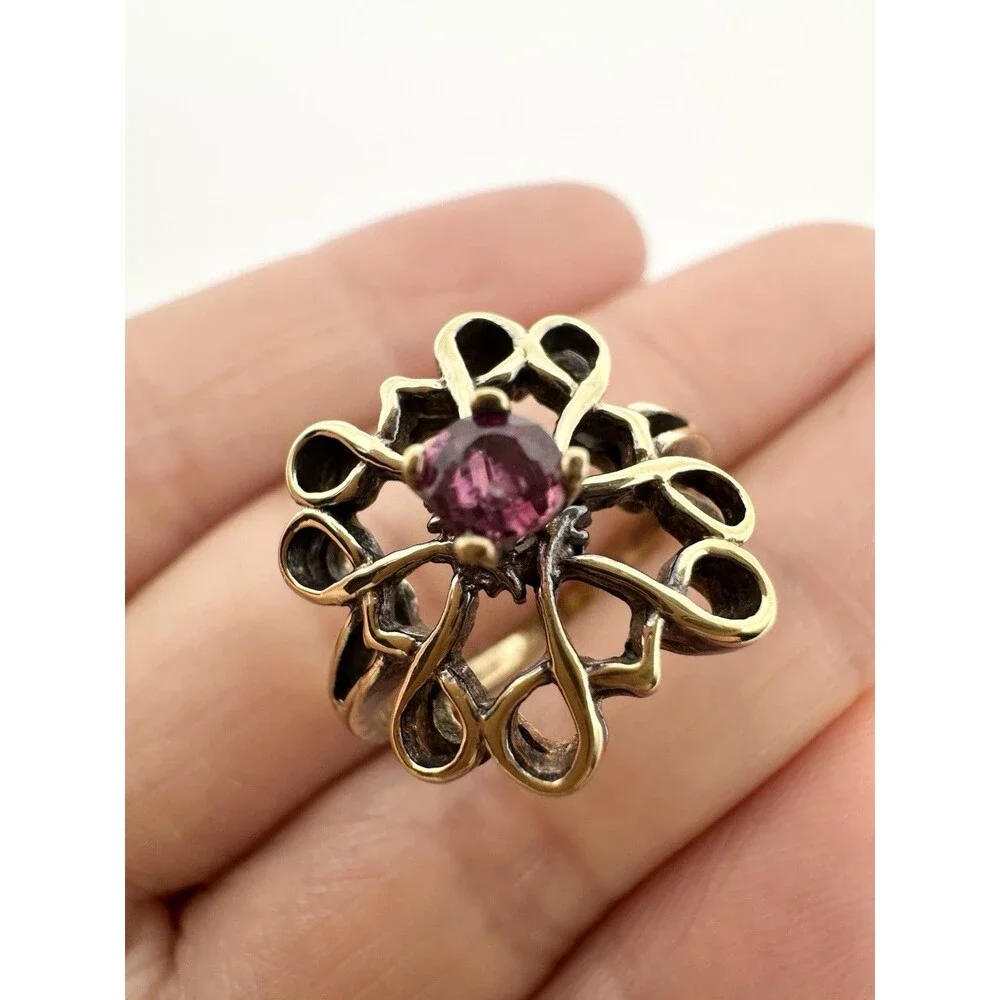 Vintage Avon Sterling Silver Vermeil Ruby Flower Ring Sales Award Size 6.25